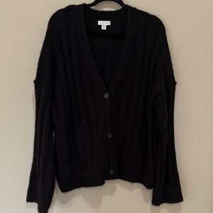 Topshop Black Ribbed V-Neck Button Cardigan